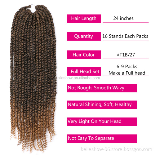 Hot sell spring Twist Braiding 24inch 16 stands Pre-twisted hair Synthetic Ombre Looped Twisted Passion Twist Hair